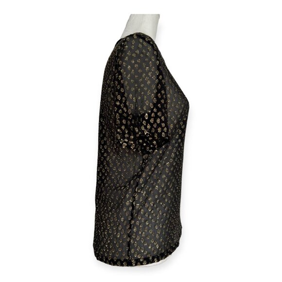 Saint Laurent Black Gold Metallic Polka Dot Sheer Tee - Picture 5 of 12
